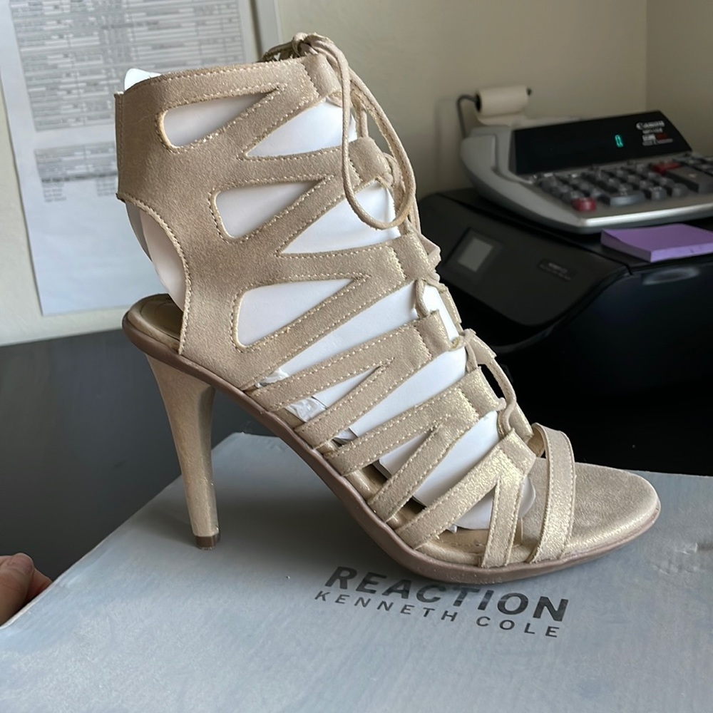 Nude/gold lace up heels